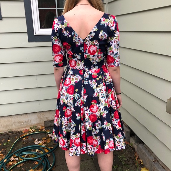 Retro Floral Swing Dress Vintage Style 10 - Picture 4 of 7